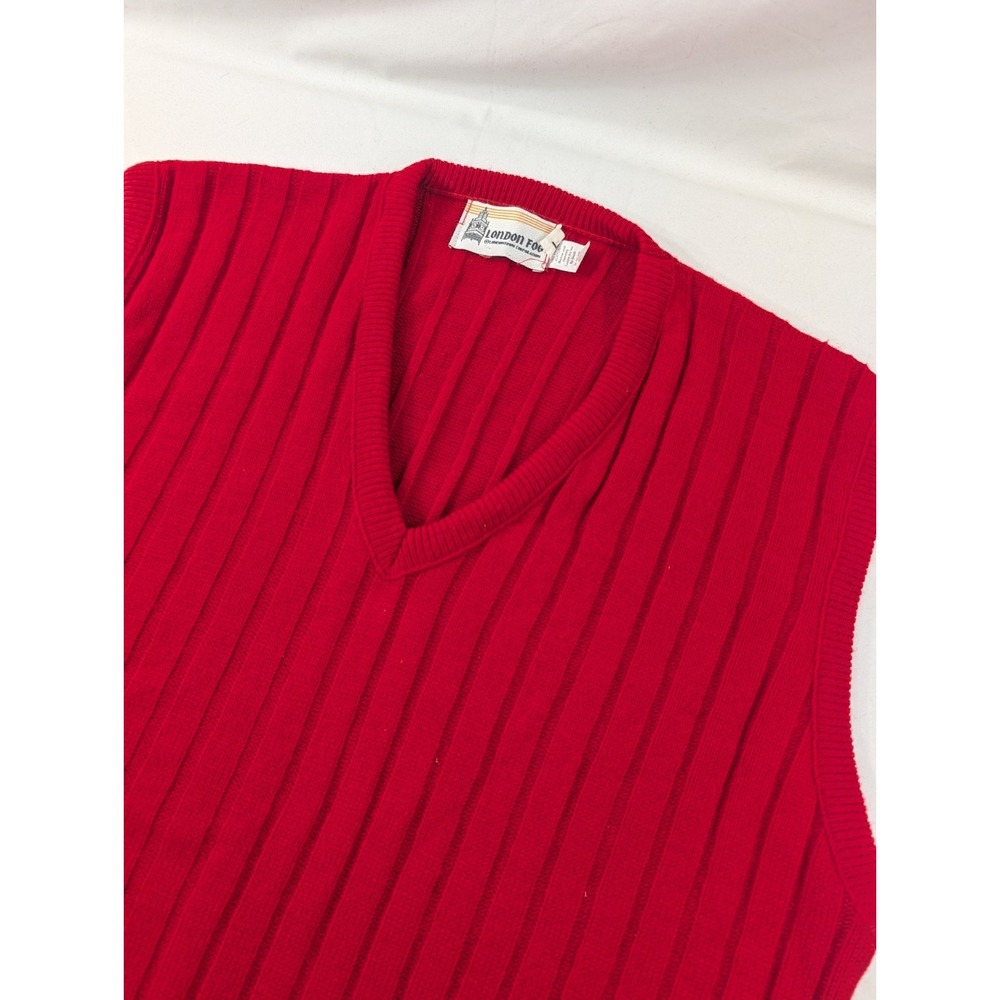 Vtg London Fog Sweater Vest Men's  Large Red Knit 80s Grandpa V-Neck Made In USA